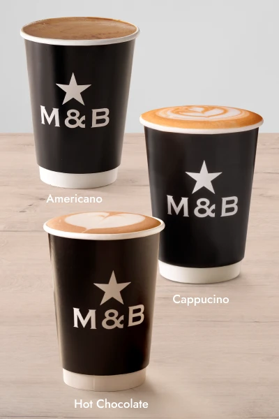 Range of Mugg & Bean hot drinks in takeaway cups
